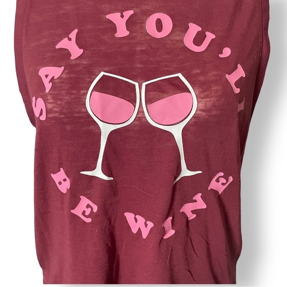 Fifth Sun Women’s “Say You’ll Be Wine” Tank Top Burgundy Pink Size M Pink - Picture 2 of 8